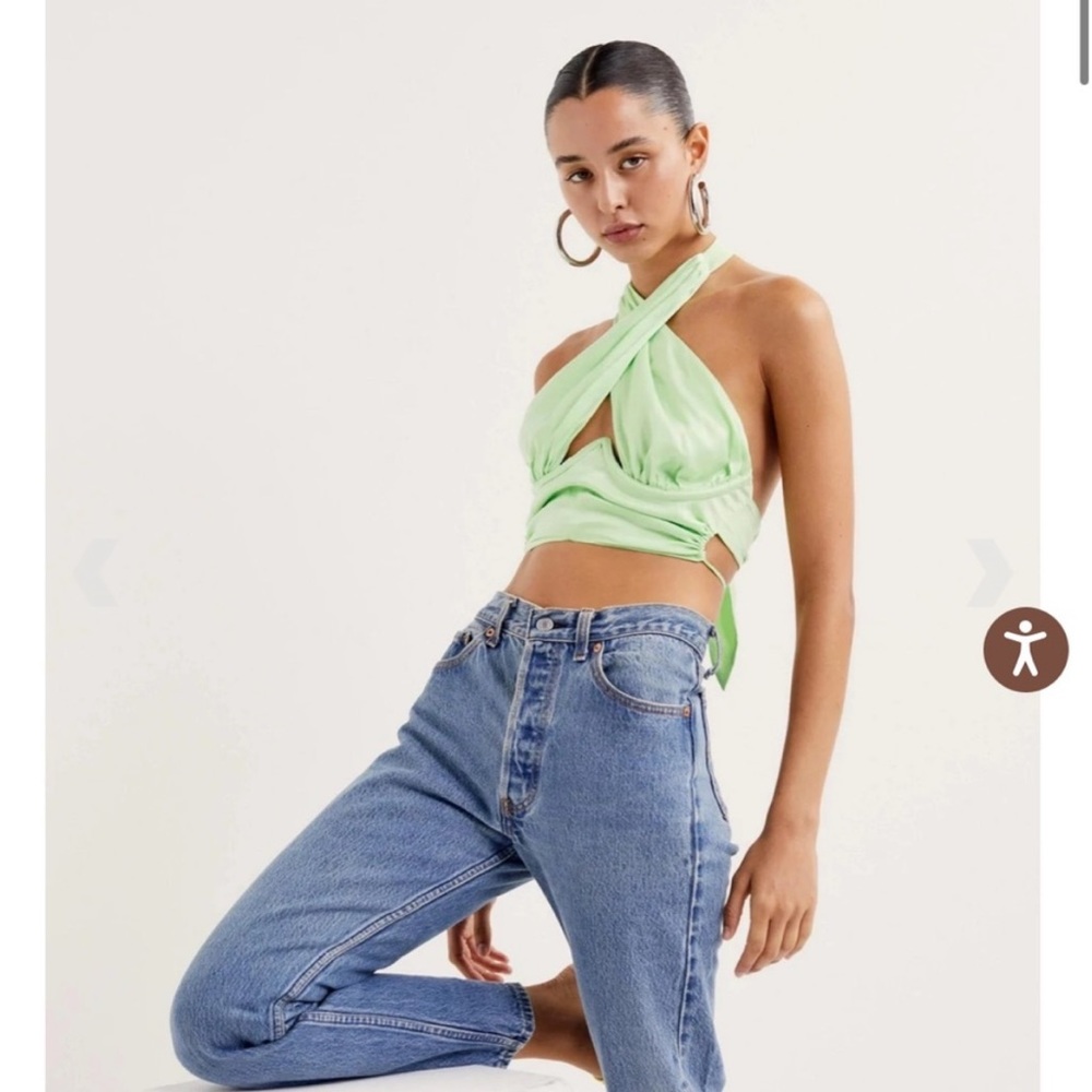 For Love & Lemons Rana Cross Front Tank in Green